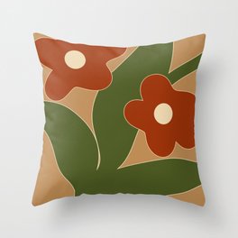 Mid century abstract garden green and burnt orange Throw Pillow