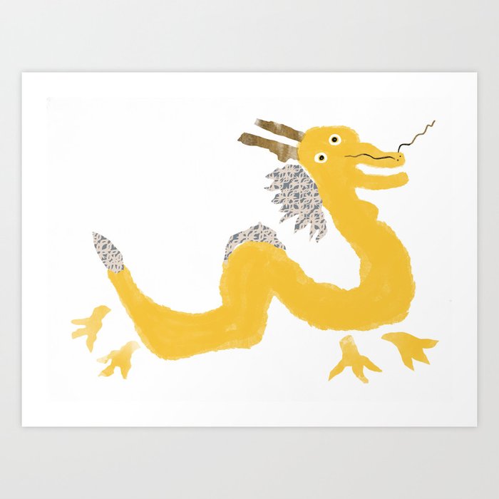 Yellow Dragon cut out Art Print