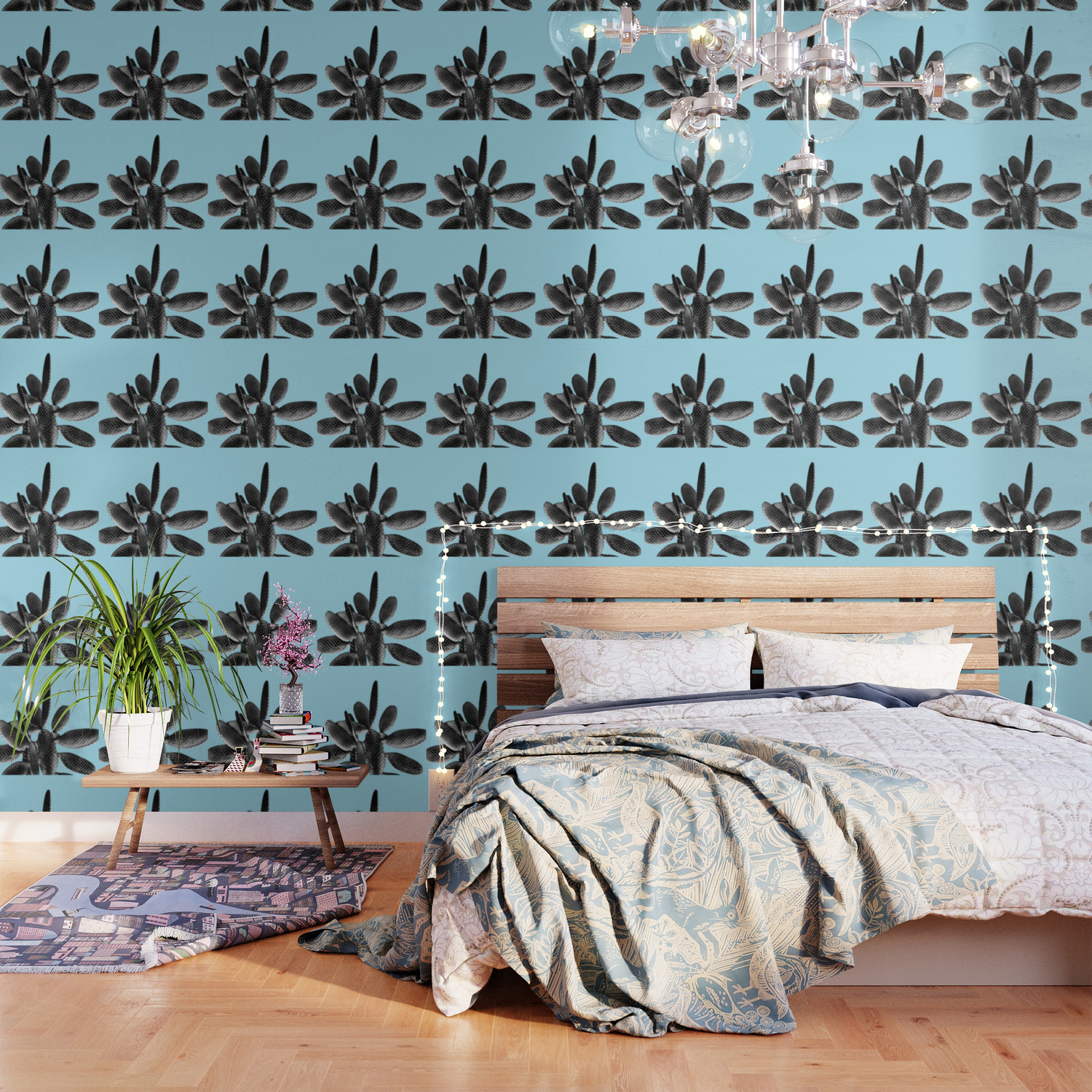 Black Light Blue Cactus 1 Plant Decor Art Society6 Wallpaper