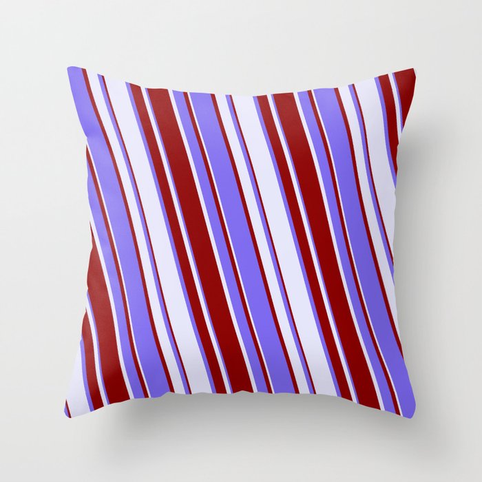 Medium Slate Blue, Lavender & Dark Red Colored Stripes/Lines Pattern Throw Pillow