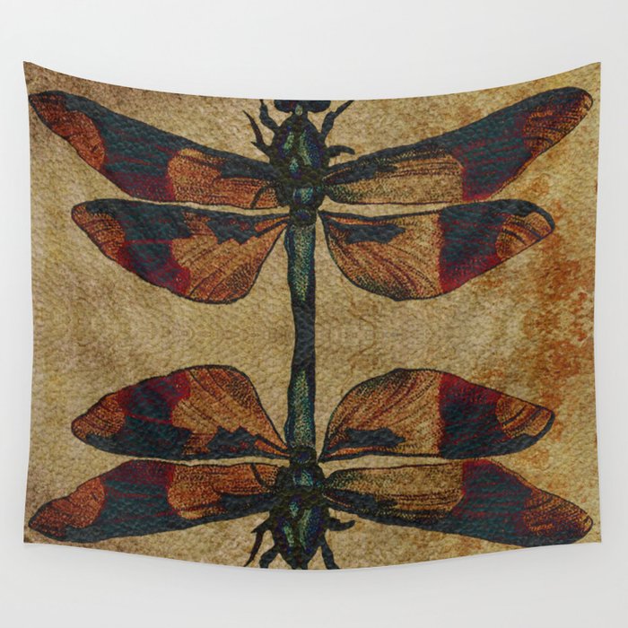 Dragonfly Mirrored on Leather Wall Tapestry