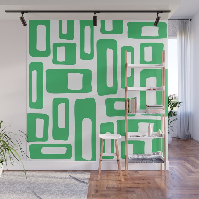 Retro Mid Century Modern Abstract Pattern 336 Green Wall Mural By