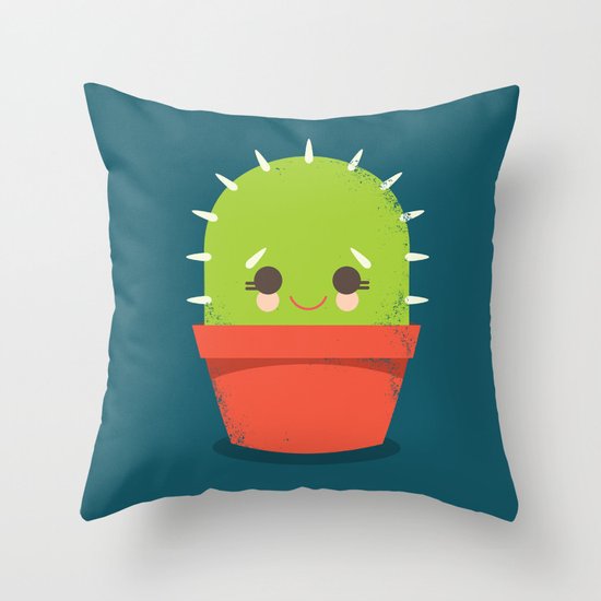 Kawaii Cactus Dude Throw Pillow