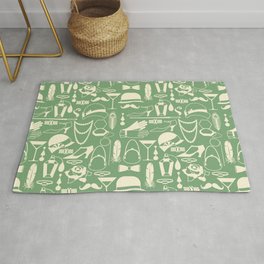 White Fashion 1920s Vintage Pattern on Antique Green Area & Throw Rug