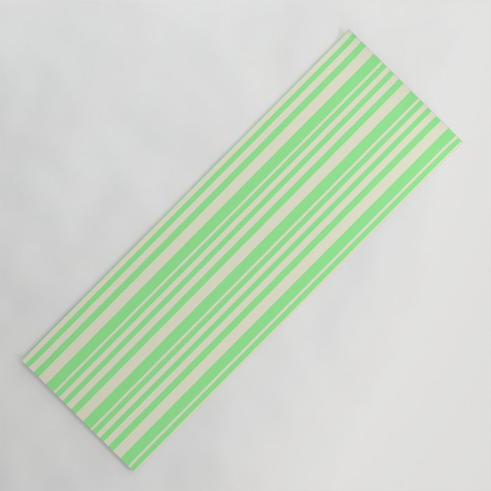 Beige and Green Colored Lined/Striped Pattern Yoga Mat