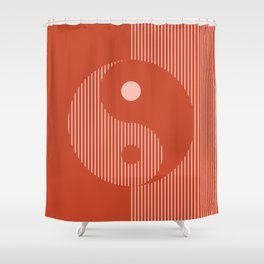 Geometric Lines Ying and Yang V in Rust Rosegold Shower Curtain