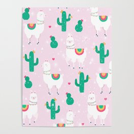 Llamas & Cactus Poster
