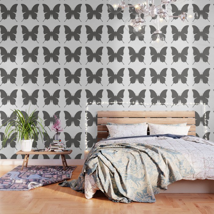 Vintage Charcoal Butterfly Wallpaper