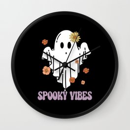 Halloween spooky vibes ghost with flower Wall Clock