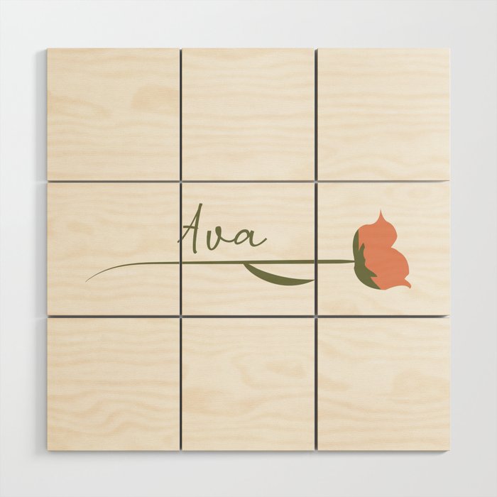 Ava name on a rose Wood Wall Art