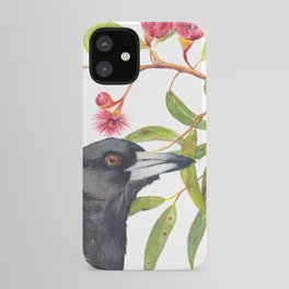 Australian Magpie and eucalyptus blossoms watercolour painting iPhone Case | Fauna, Watercolour, Green, Magpie, Blossom, Gumtree, Red, Bird, Australianmagpie, Black 