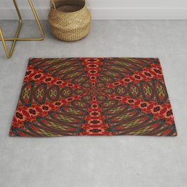 Red, Green And Gold Kaleidoscopic Abstract Rug