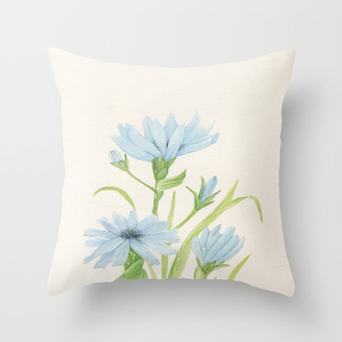 Watercolor Garden Flower Blue Cornflower Wildflower Throw Pillow
