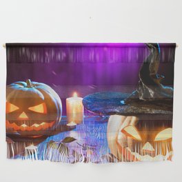Halloween Pumpkin Head Jack Lantern with Burning Candles Wall Hanging