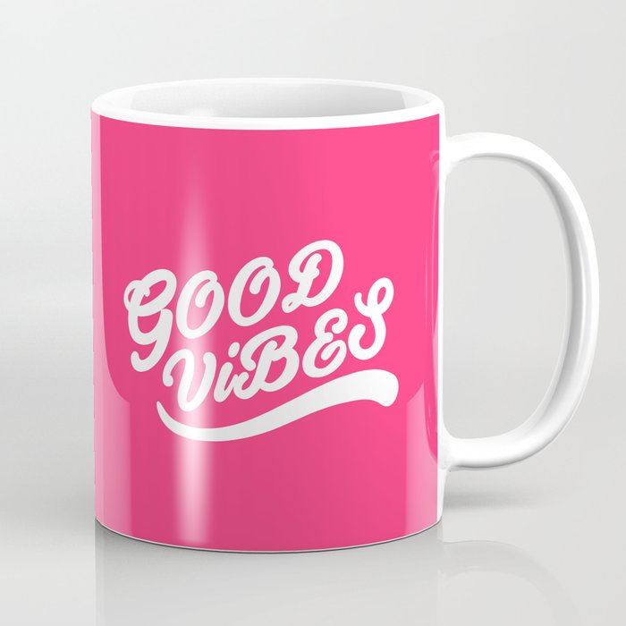 Good Vibes Happy Uplifting Design White And Magenta Coffee Mug