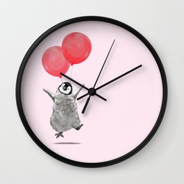 Flying Baby Penguin in Pink Wall Clock