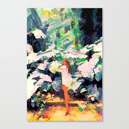 Live Quietly In a Corner Of Nature, Modern Bohemian Woman Jungle Forest Eclectic Painting Canvas Print