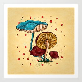 Decorative mushrooms illustration, cartoon fungi  Art Print