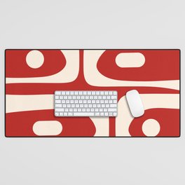 Retro Piquet Mid Century Modern Abstract Pattern in Red and Almond Cream Desk Mat