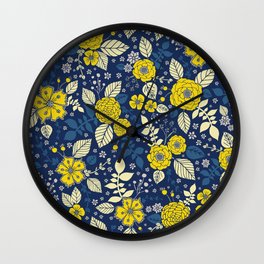 Yellow & Blue Floral Pattern Wall Clock