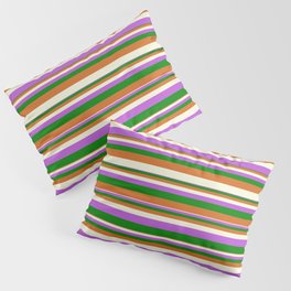 [ Thumbnail: Chocolate, Beige, Orchid & Green Colored Striped/Lined Pattern Pillow Sham ]