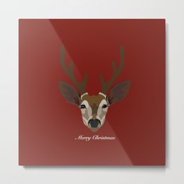 Merry Christmas Deer Red Metal Print | Femaleartist, Digital, Graphicdesign, Holiday, Christmas, Winter, Fawn, Snow, Red, Animal 