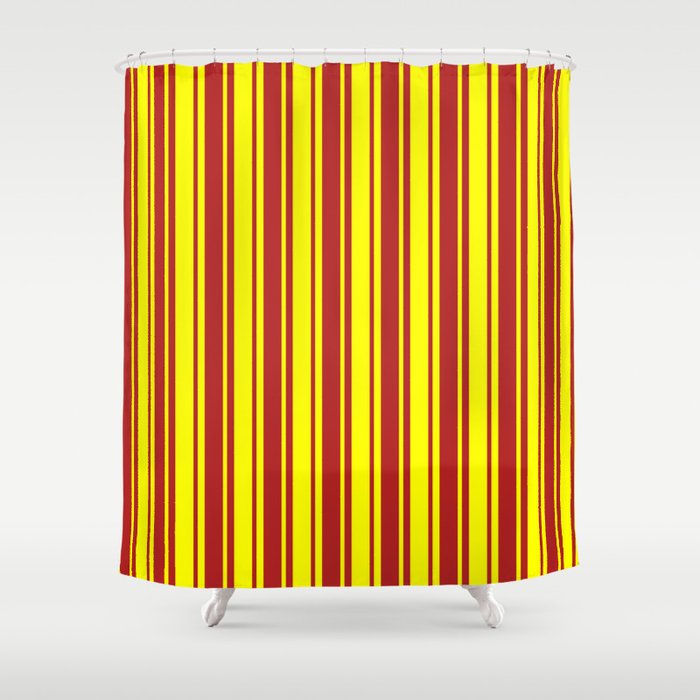 Yellow and Red Colored Lined Pattern Shower Curtain