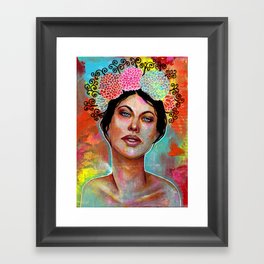 Flower Rainbow Girl in Mixed Media Framed Art Print