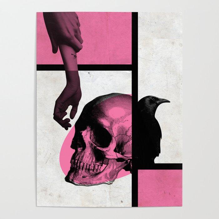 Death Mondrian in pink and black Poster