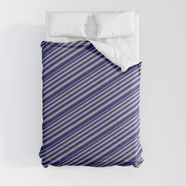 [ Thumbnail: Dark Grey & Midnight Blue Colored Lined/Striped Pattern Comforter ]