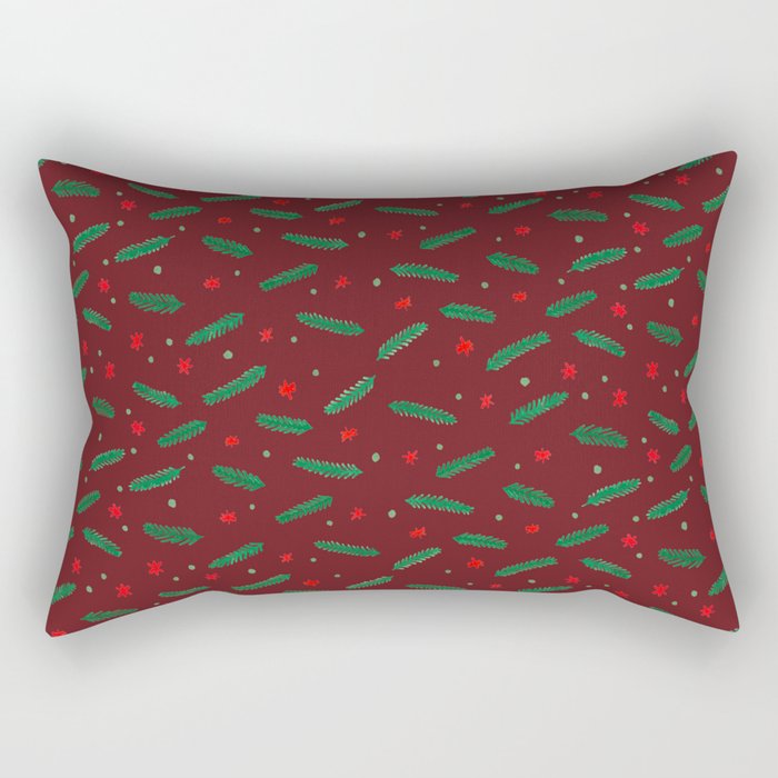 Christmas branches and stars - red Rectangular Pillow