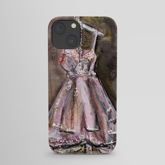 Vintage Pink Dress with Pearls Mixed Media iPhone Case