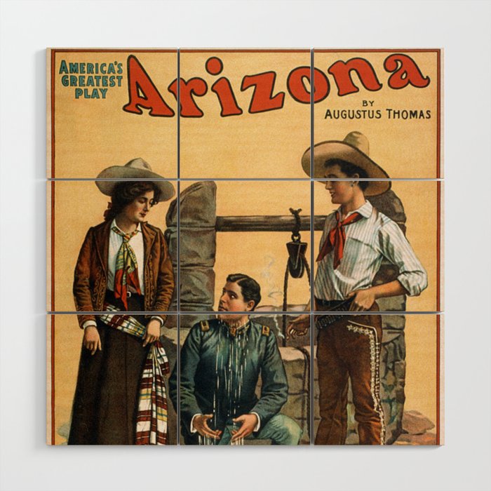 Arizona America Poster Vintage Retro Far West Cow Boys Water Well Wood Wall Art
