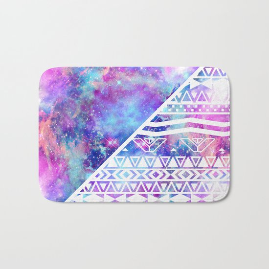Girly Purple Pink Nebula Space White Tribal Aztec Bath Mat