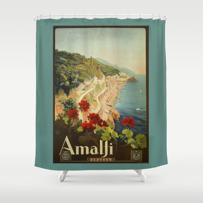 Vintage Travel Ad Amalfi Italy Shower Curtain