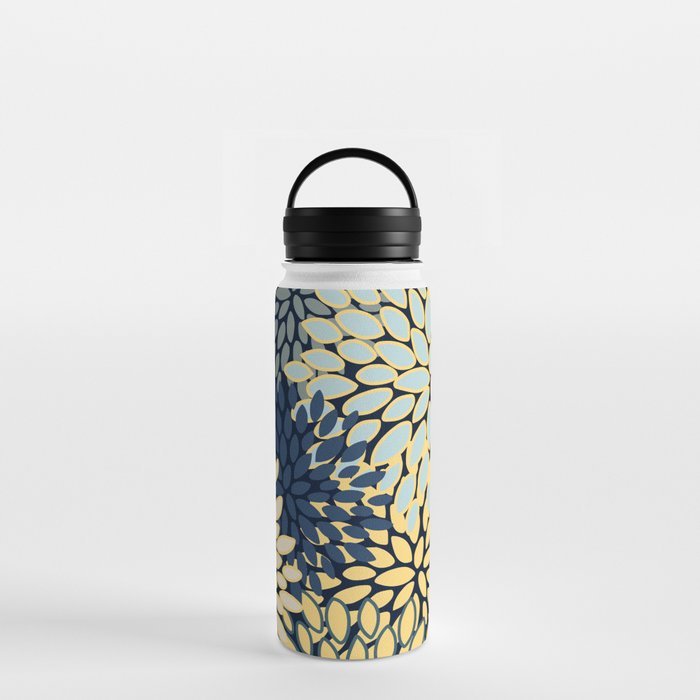 Modern Floral Yellow and Blue Art Water Bottle