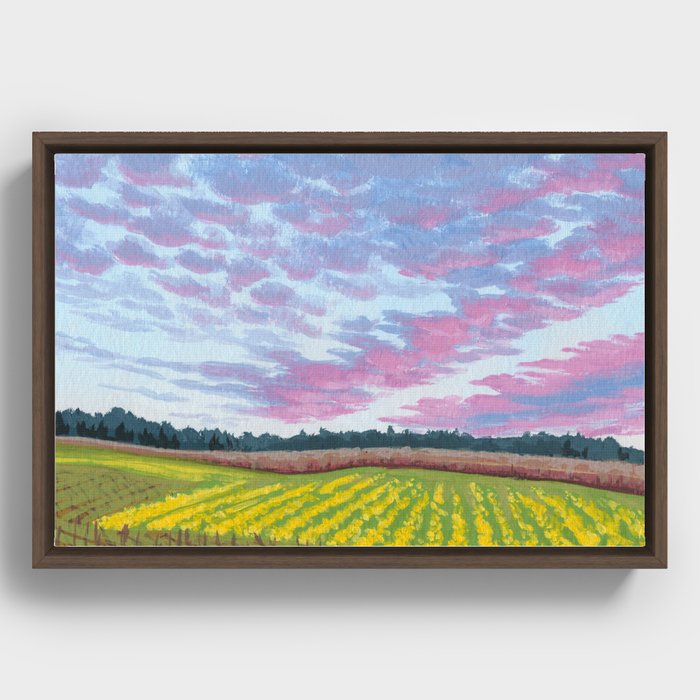 Pink and Blue Sunset Over a Farm Framed Canvas
