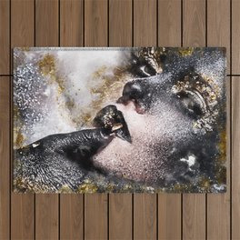 Beautiful Abstract Black and Gold Woman Portrait Outdoor Rug