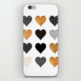Gold, black, white hearts iPhone Skin