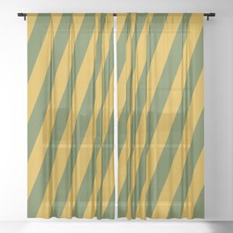 [ Thumbnail: Goldenrod & Dark Olive Green Colored Striped Pattern Sheer Curtain ]
