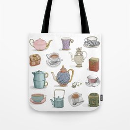 Vintage Teacups and Teapots white background Tote Bag