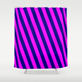 [ Thumbnail: Blue and Fuchsia Colored Striped/Lined Pattern Shower Curtain ]