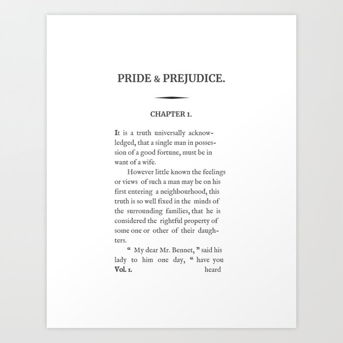Pride and Prejudice Page One Art Print