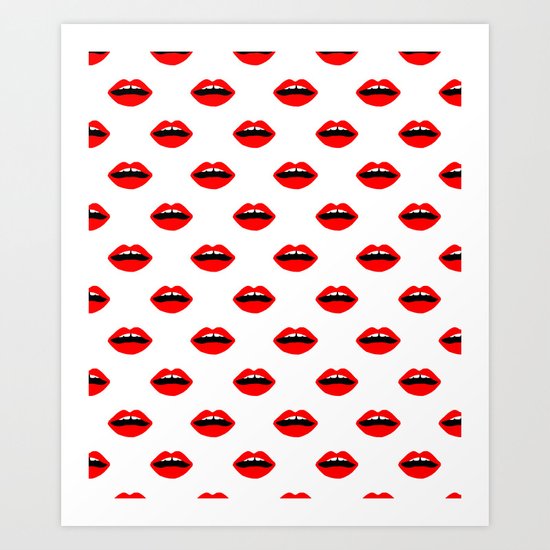 Lips minimal pattern cute gift for valentines day love lipstick Art Print