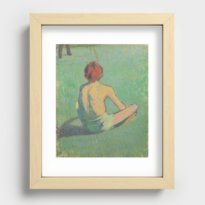 Émile Bernard: Boy sitting in the grass, 1886 Recessed Framed Print