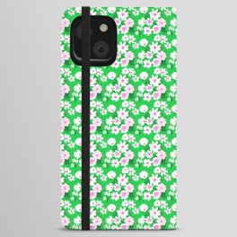 Retro Modern Wildflower Fields Green and Pink iPhone Wallet Case