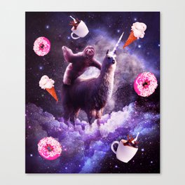 Outer Space Sloth Riding Llama Unicorn - Donut Canvas Print