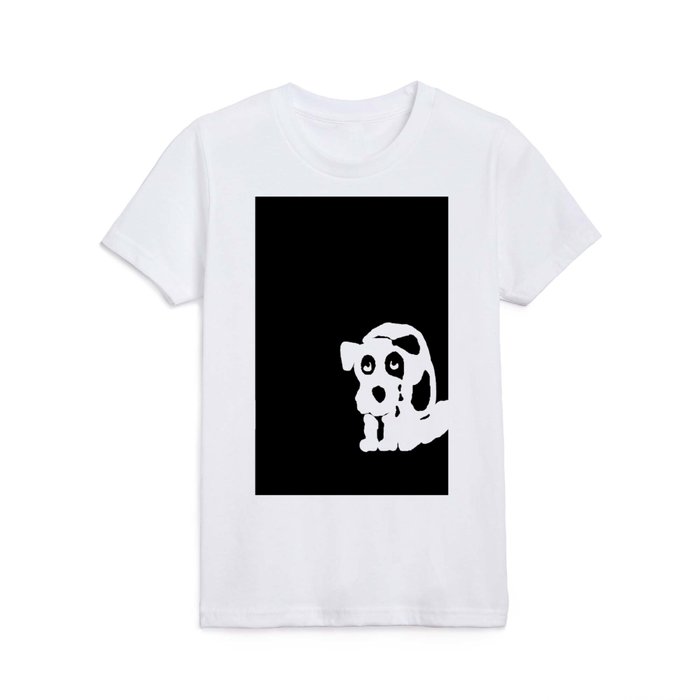 Hello Puppy - Retro Black And White Dog - Black Background #decor #society6 #buyart Kids T Shirt