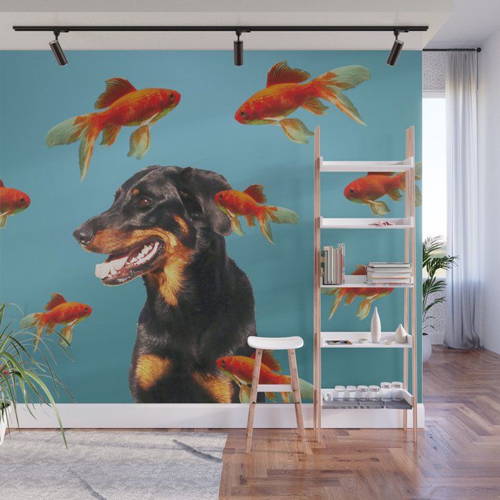Doberman Dog Goldfishes - Aquarium Fantasy Collage Wall Mural