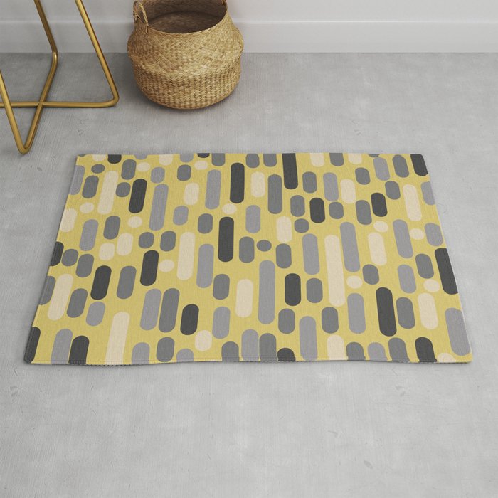 Morningside Heights Midcentury Modern Pattern in Retro Gray, Cream, and Yellow Rug by